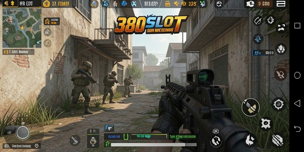 Screenshot gameplay 380SLOT menampilkan aksi tembak-menembak yang mendebarkan.