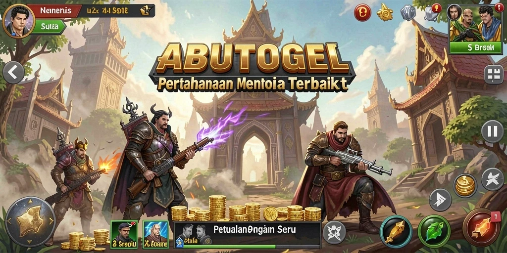 Tangkapan layar gameplay ABUTOGEL menampilkan pertarungan seru di menara pertahanan.