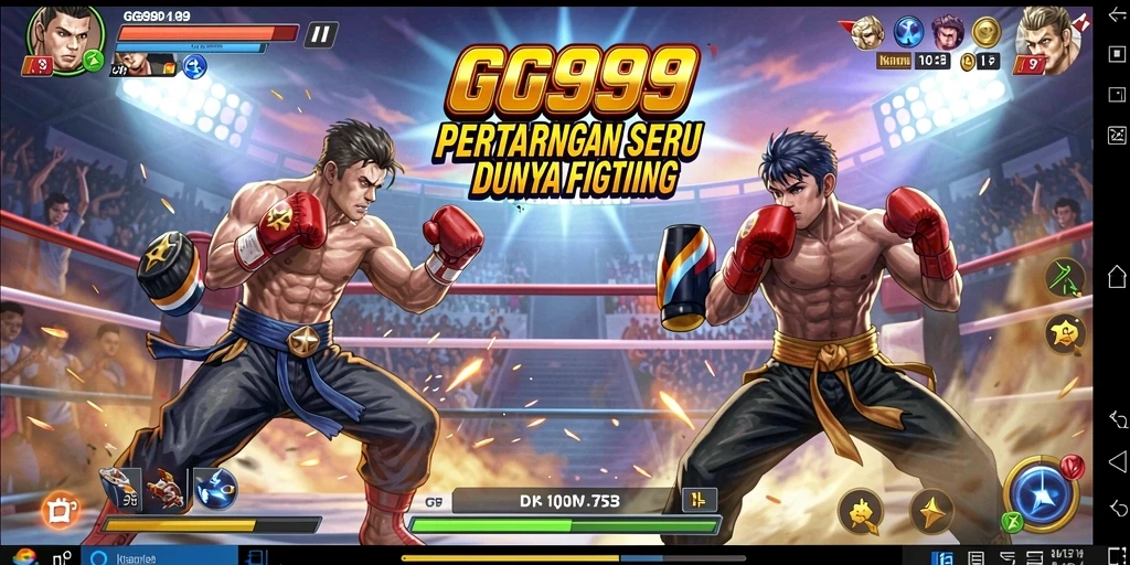 Screenshot gameplay GG999 menampilkan pertarungan intens antara dua karakter bertarung.
