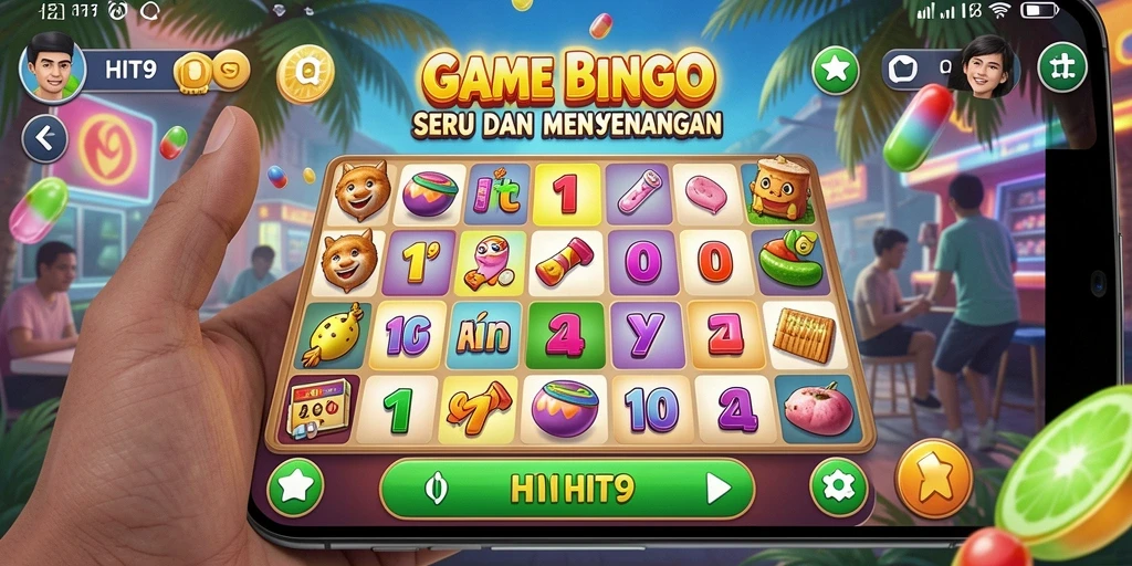 Tampilan gameplay HIT9 dengan papan Bingo yang penuh warna.