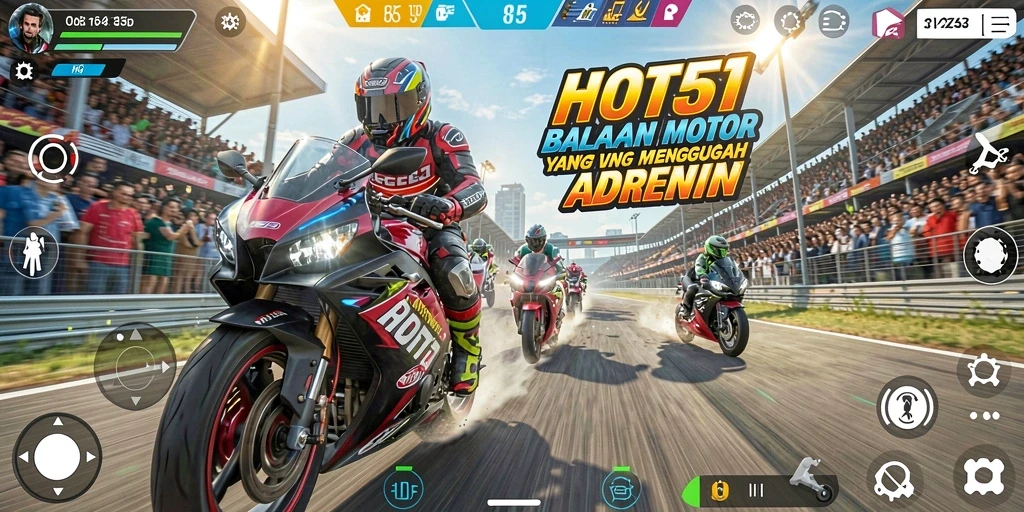 Gambaran mendebarkan dari gameplay balap motor di HOT51.