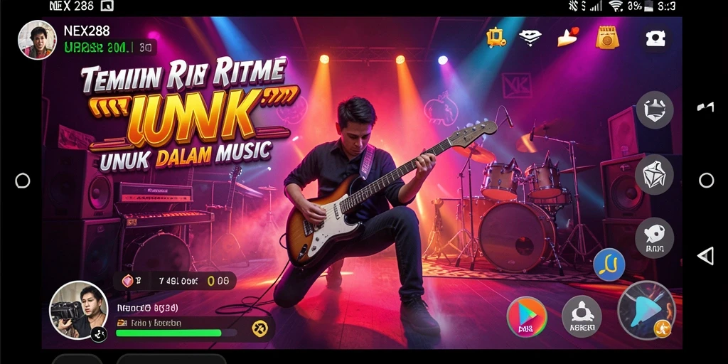 Screenshot gameplay NEX288 menampilkan interaksi pemain dengan musik.