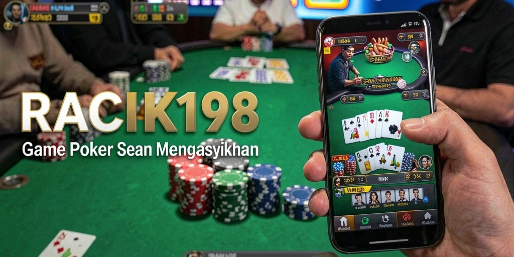 Tampilan gameplay seru di RACIK198 saat bermain Poker dengan teman.