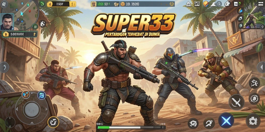 Tampilan pertarungan intens dalam gameplay SUPER33 yang seru.